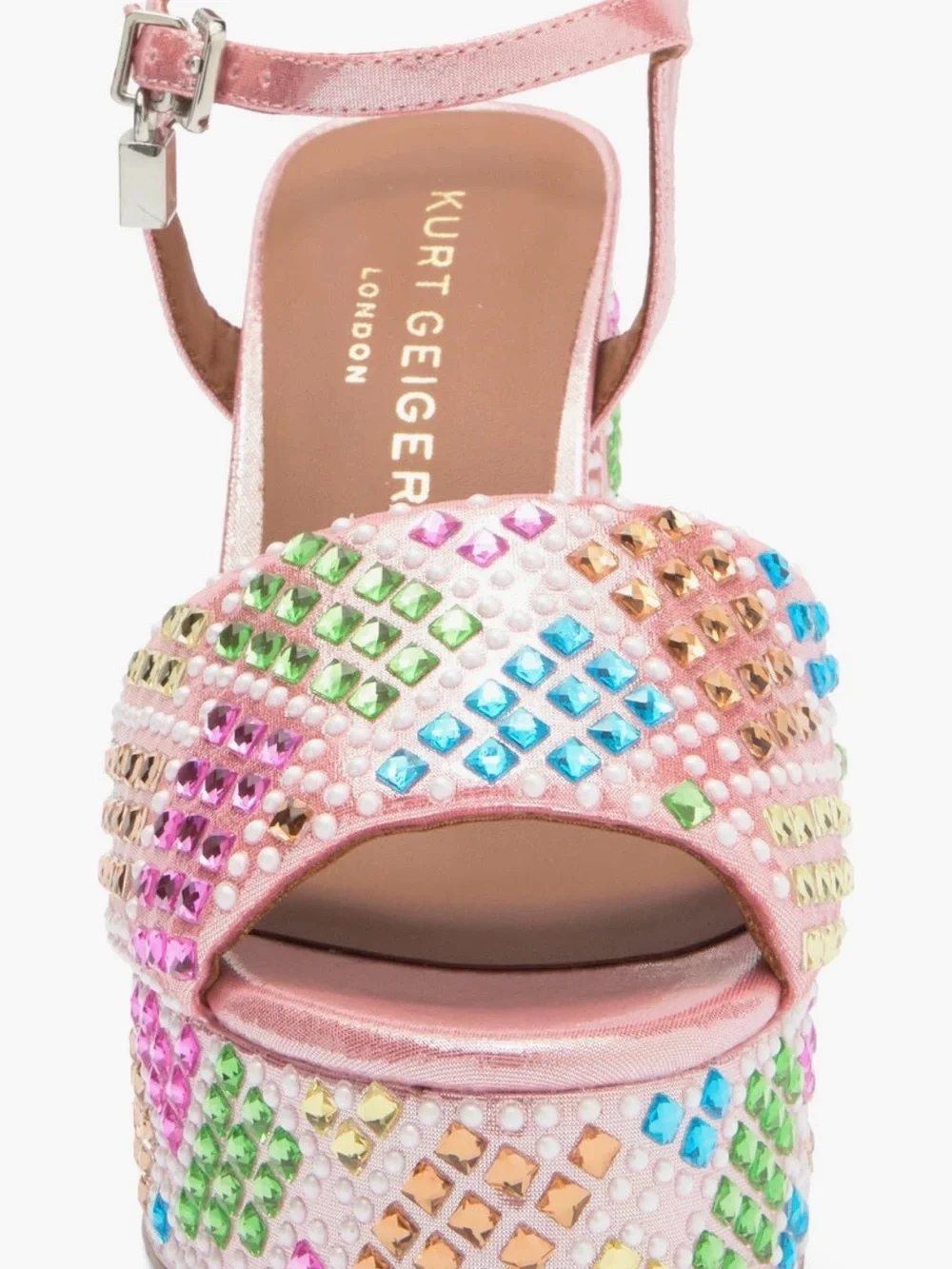 Kurt Geiger London Brixton Multicolor Jeweled Platform Sandals Open Pink. Sz 7.5